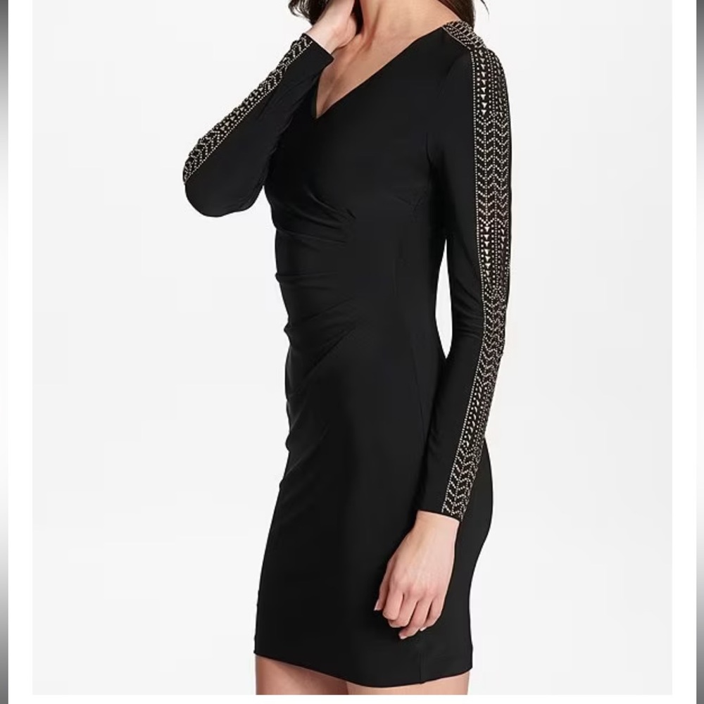 Guess V-Neck Black Embellished Bodycon Dress